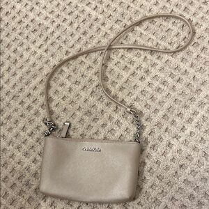 Calvin Klein taupe-beige crossbody bag with silver hardware